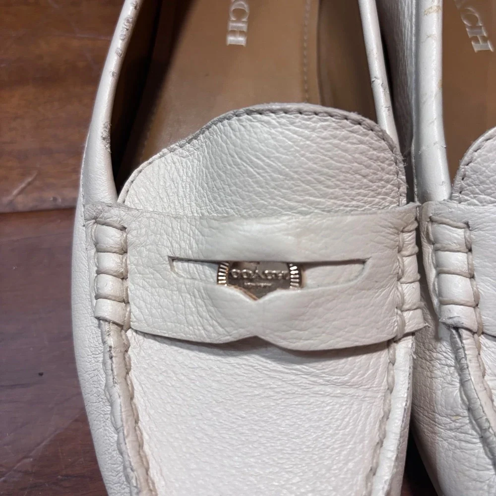 COACH Chalk White Leather Penny‎ Loafers|Minimalist Chic|Preppy Coastal| Sz 8